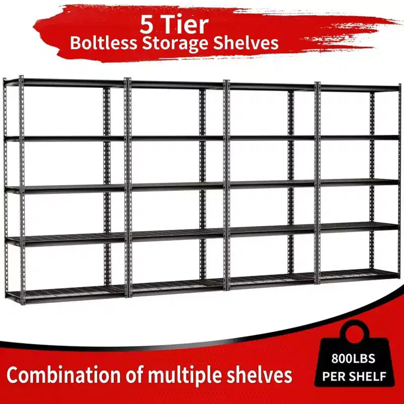 5-Tier 36x18x72" Steel Boltless Shelving with Wire Deck - Dark Gray
