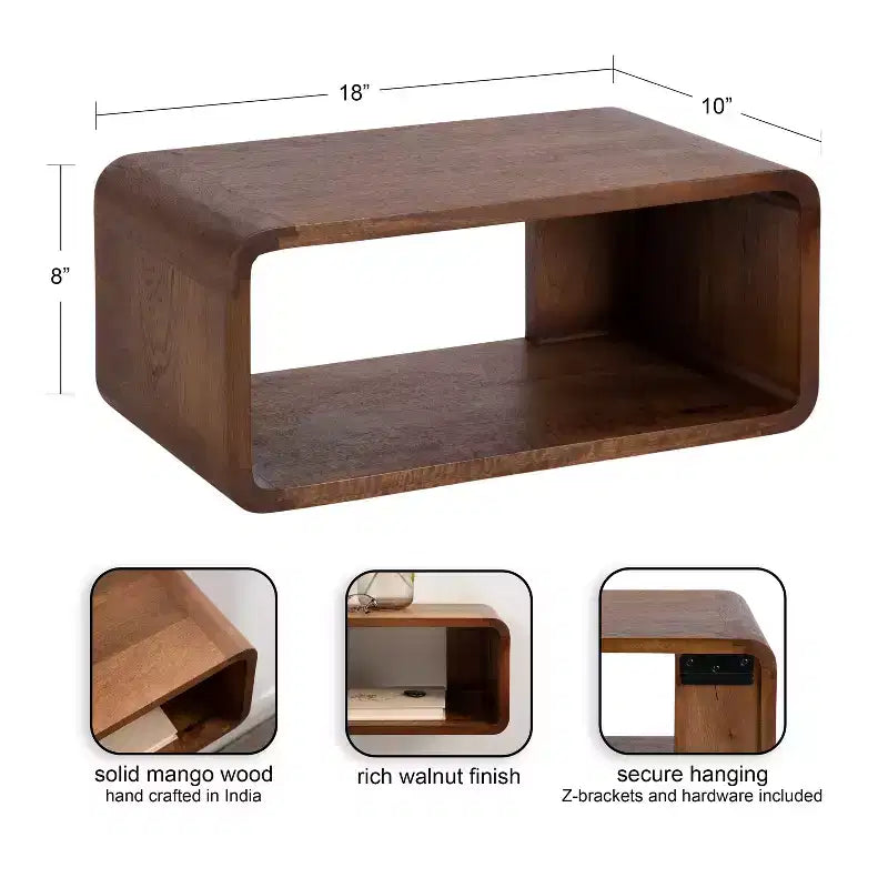 18x10x8" Floating Wall Shelf - Walnut Brown