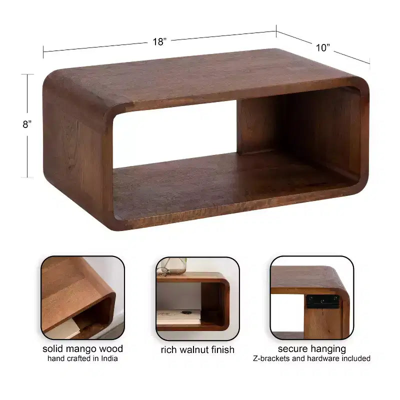 18x10x8" Floating Wall Shelf - Walnut Brown