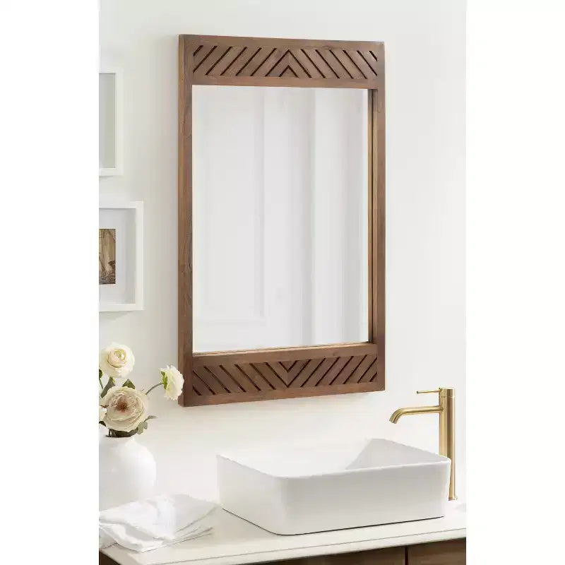 24x36" Wood Rectangle Wall Mirror - Brown