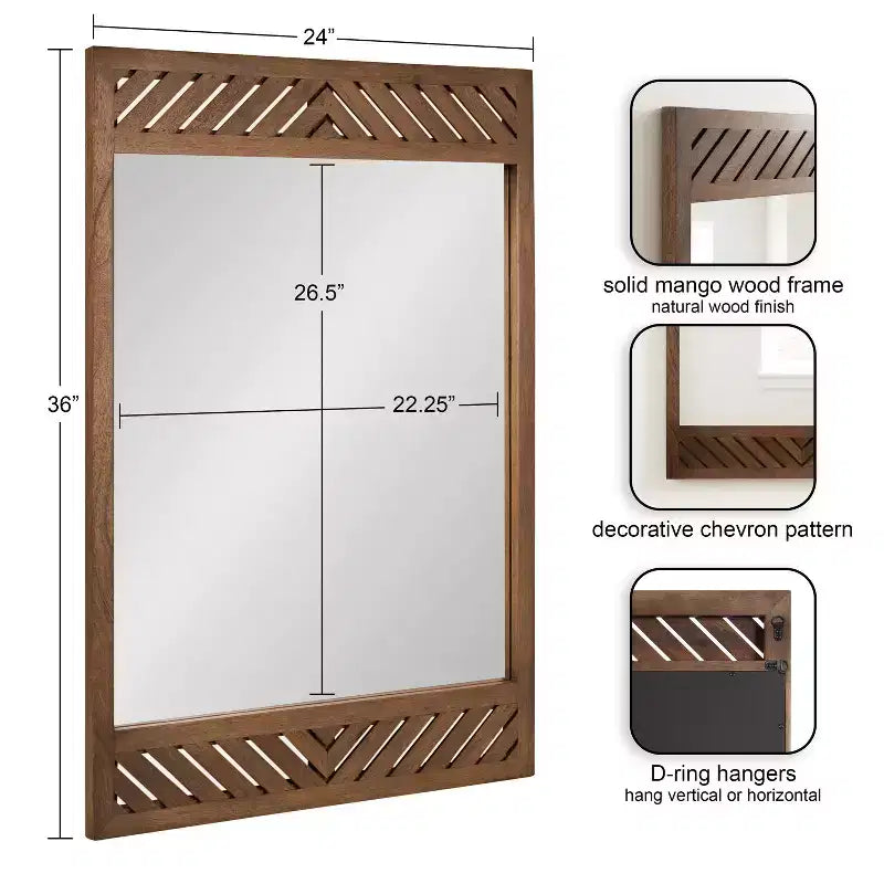 24x36" Wood Rectangle Wall Mirror - Brown