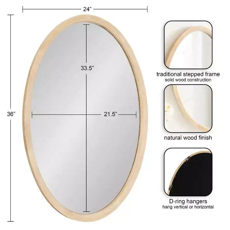 24x36" Oval Framed Wall Mirror - Natural