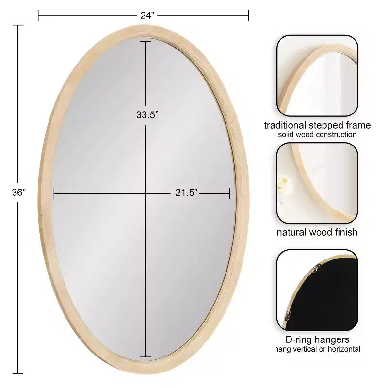 24x36" Oval Framed Wall Mirror - Natural