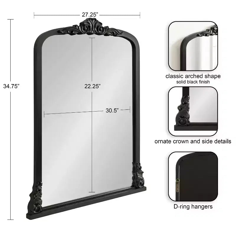 28x35" Arched MDF Wall Mirror - Black