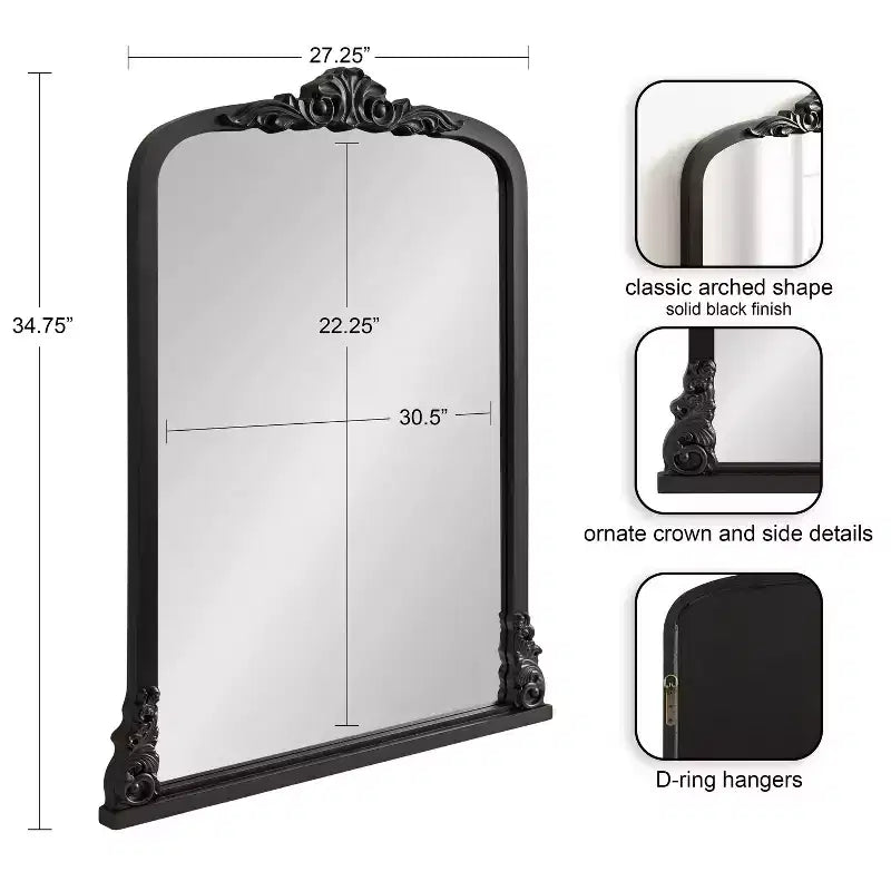 28x35" Arched MDF Wall Mirror - Black