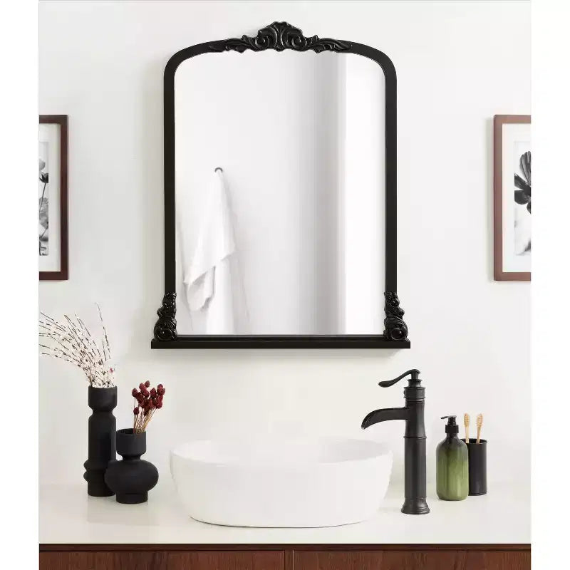 28x35" Arched MDF Wall Mirror - Black