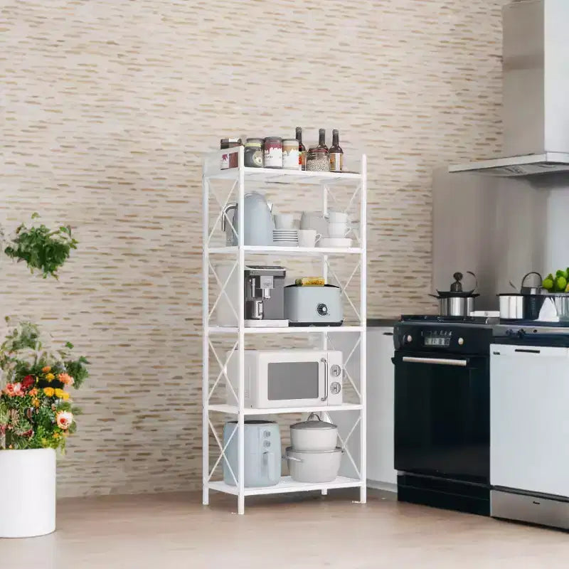 5-Tier Industrial Metal Storage Rack with X Side Frames - Cloud White