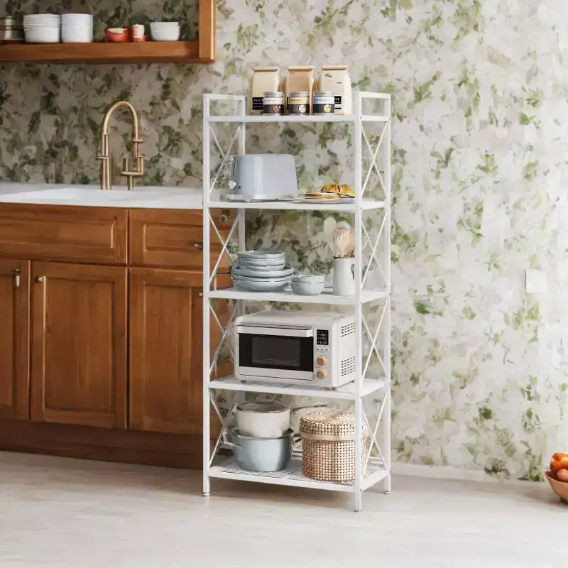 5-Tier Industrial Metal Storage Rack with X Side Frames - Cloud White