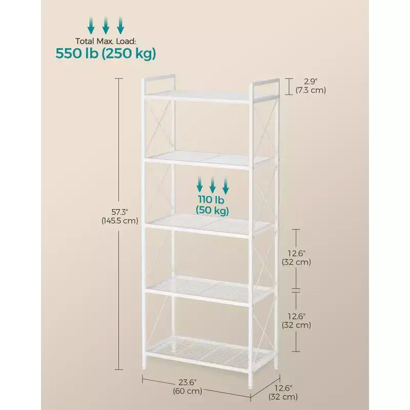5-Tier Industrial Metal Storage Rack with X Side Frames - Cloud White