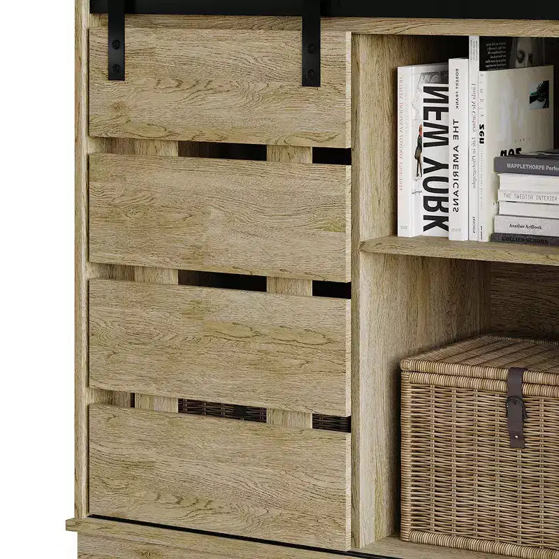 Farmhouse Sliding Barn Door Sideboard Cabinet with 4 Shelves