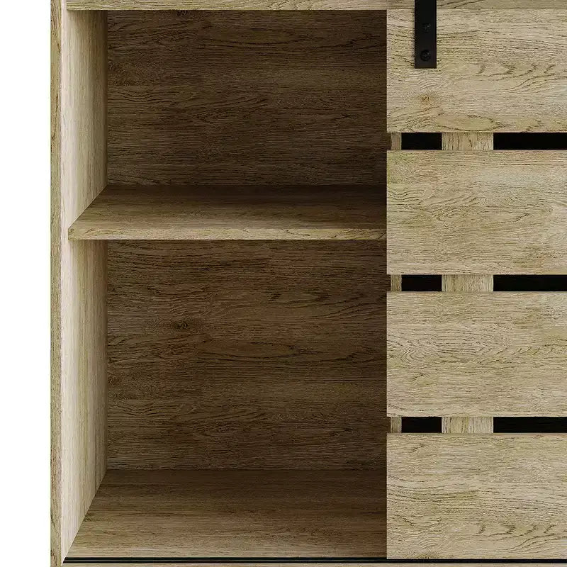 Farmhouse Sliding Barn Door Sideboard Cabinet with 4 Shelves