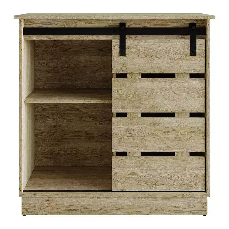 Farmhouse Sliding Barn Door Sideboard Cabinet with 4 Shelves