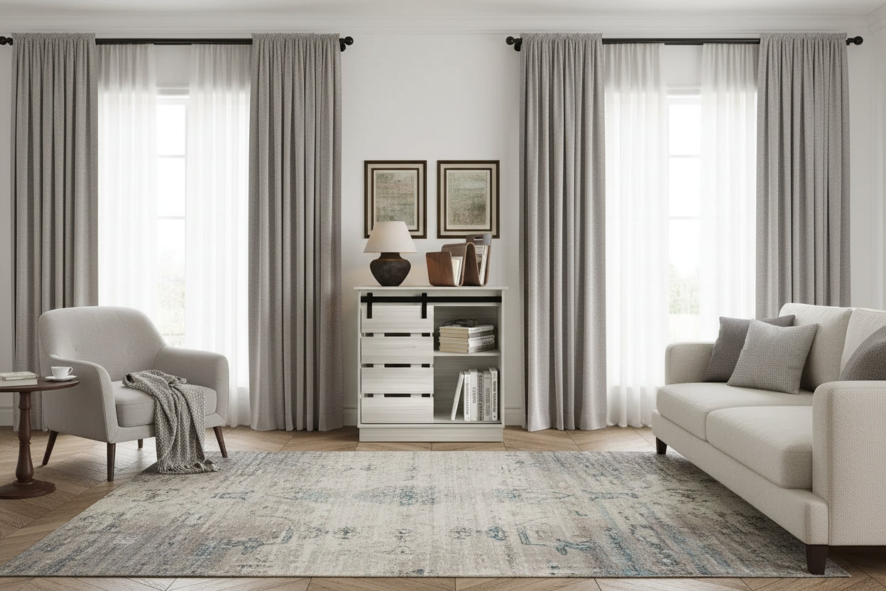 Farmhouse Sliding Barn Door Sideboard Cabinet with 4 Shelves