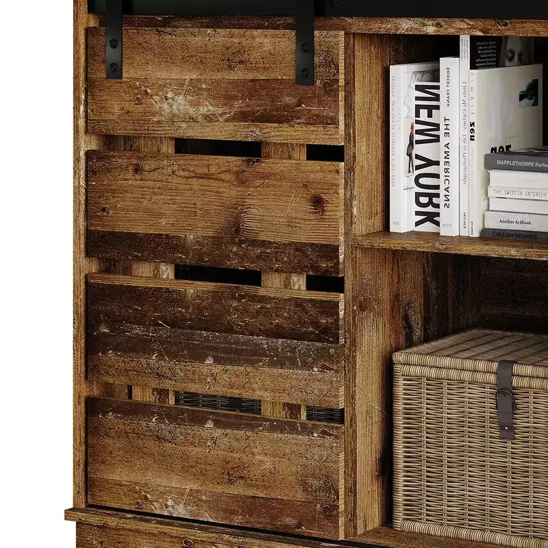Farmhouse Sliding Barn Door Sideboard Cabinet with 4 Shelves