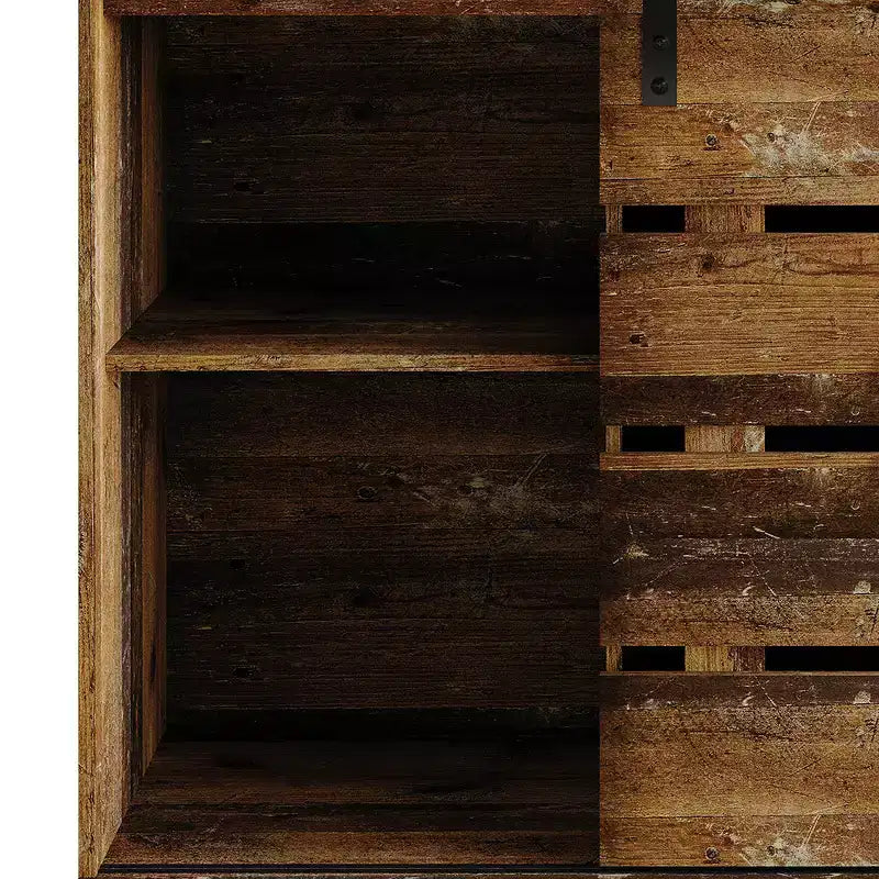 Farmhouse Sliding Barn Door Sideboard Cabinet with 4 Shelves