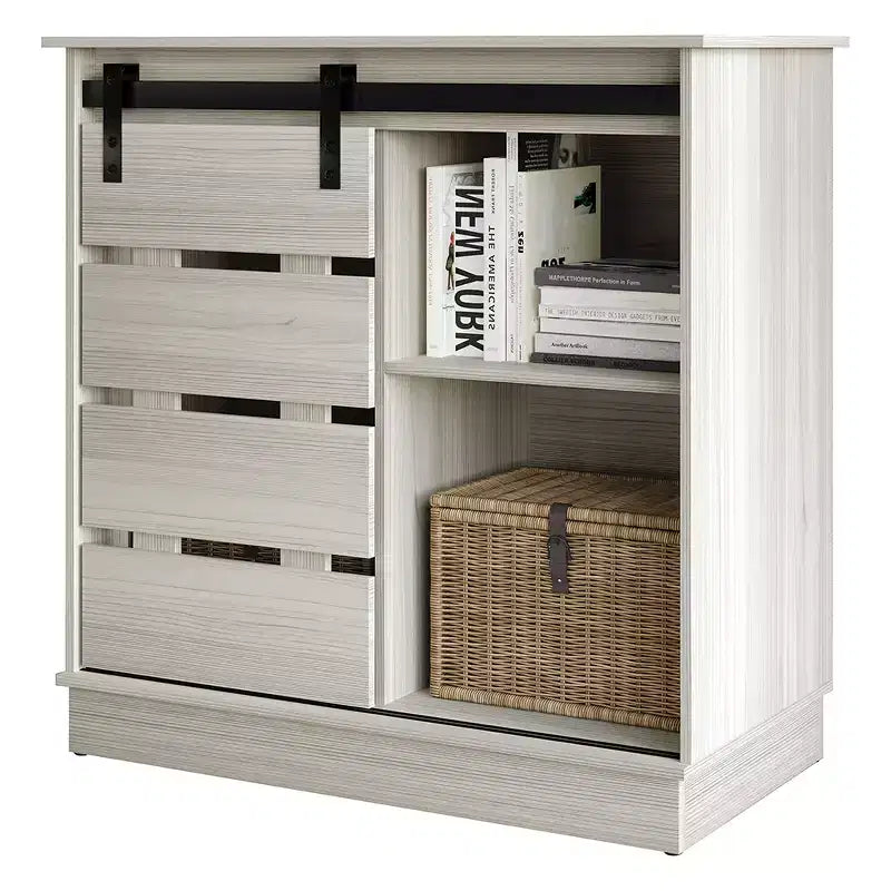 Farmhouse Sliding Barn Door Sideboard Cabinet with 4 Shelves