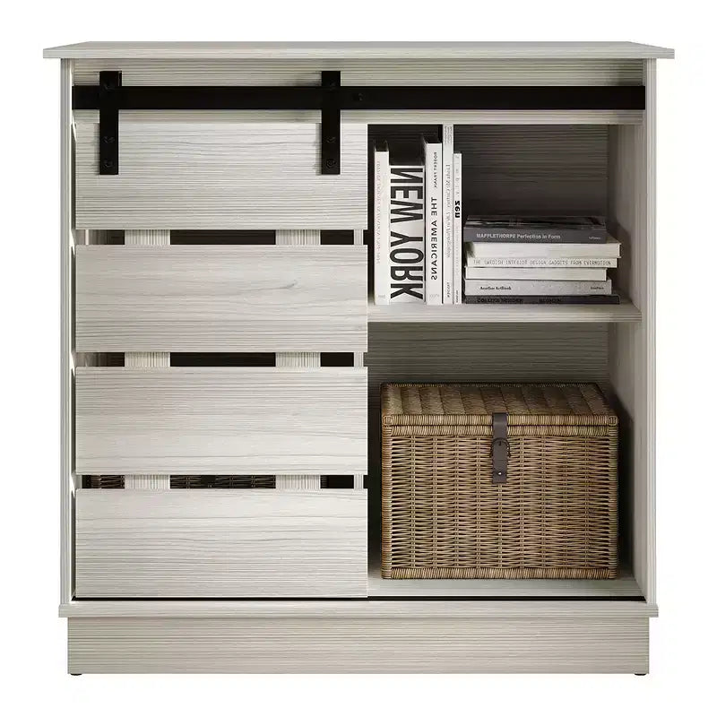 Farmhouse Sliding Barn Door Sideboard Cabinet with 4 Shelves