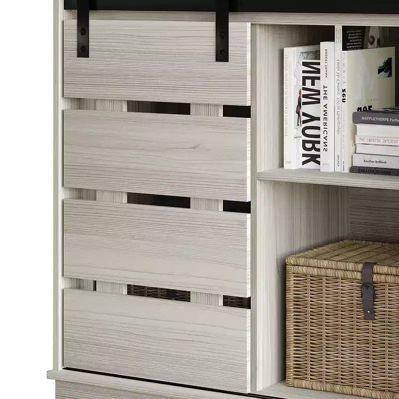 Farmhouse Sliding Barn Door Sideboard Cabinet with 4 Shelves
