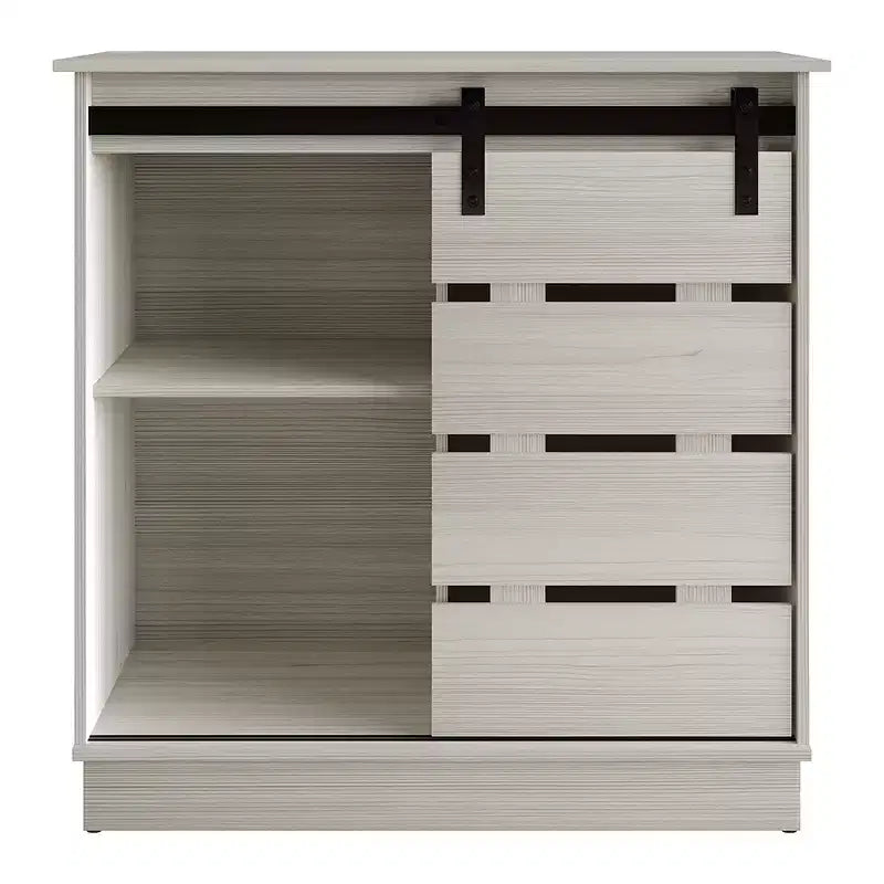 Farmhouse Sliding Barn Door Sideboard Cabinet with 4 Shelves