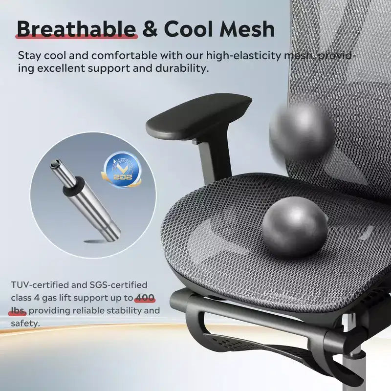 High Back Ergonomic Mesh Office Chair with Retractable Footrest and Adjustable Lumbar - Black