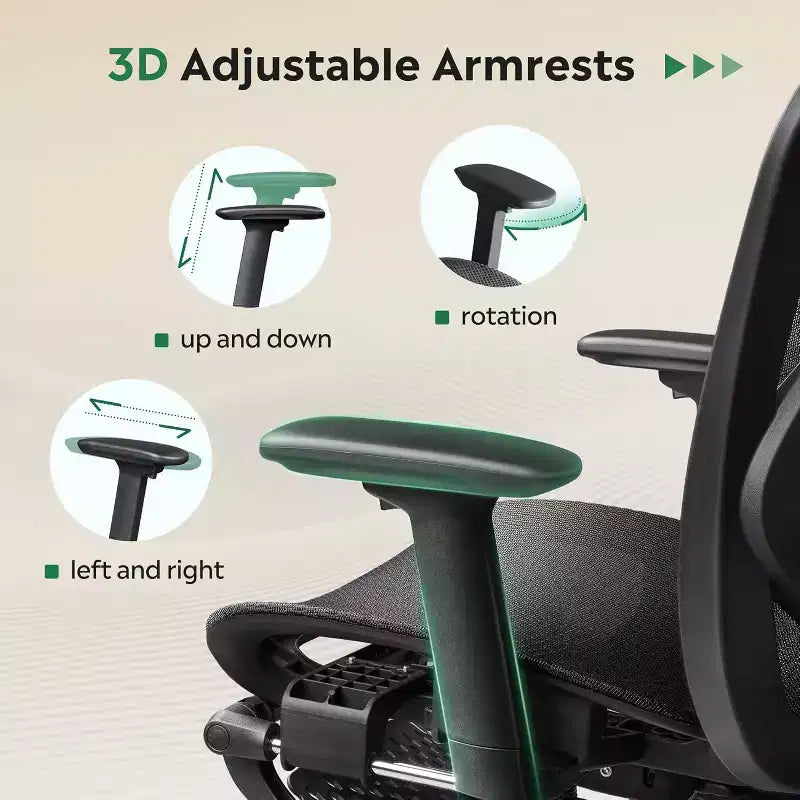 High Back Ergonomic Mesh Office Chair with Retractable Footrest and Adjustable Lumbar - Black