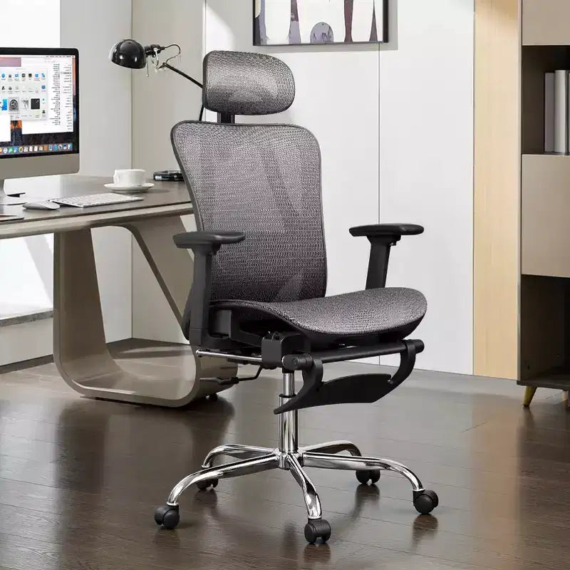 High Back Ergonomic Mesh Office Chair with Retractable Footrest and Adjustable Lumbar - Black