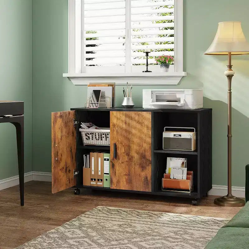 Office Storage Cabinet with Doors and Shelves - Lateral Printer Stand