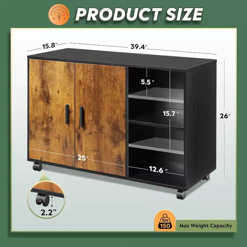 Office Storage Cabinet with Doors and Shelves - Lateral Printer Stand