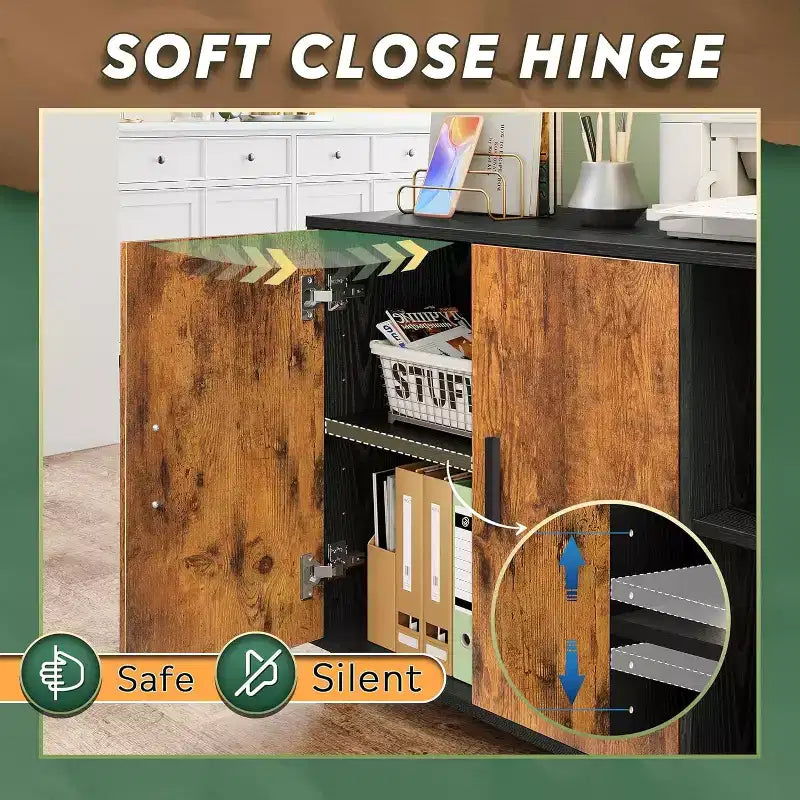 Office Storage Cabinet with Doors and Shelves - Lateral Printer Stand