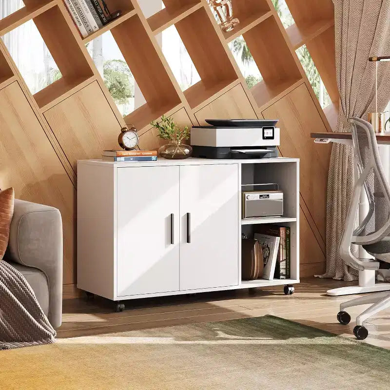 Office Storage Cabinet with Doors and Shelves - Lateral Printer Stand