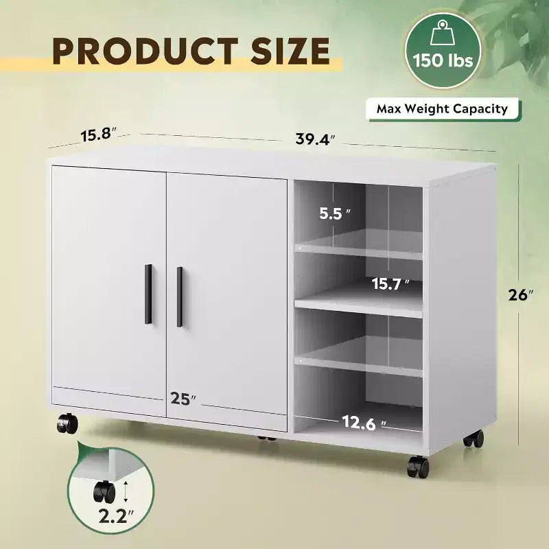 Office Storage Cabinet with Doors and Shelves - Lateral Printer Stand