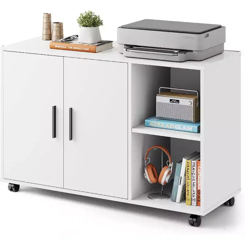 Office Storage Cabinet with Doors and Shelves - Lateral Printer Stand