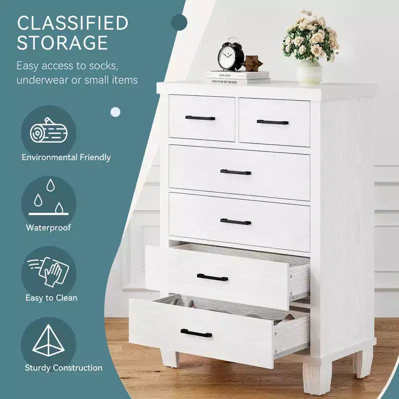 45" Tall 6 Drawer Wooden Dresser Chest - Grey