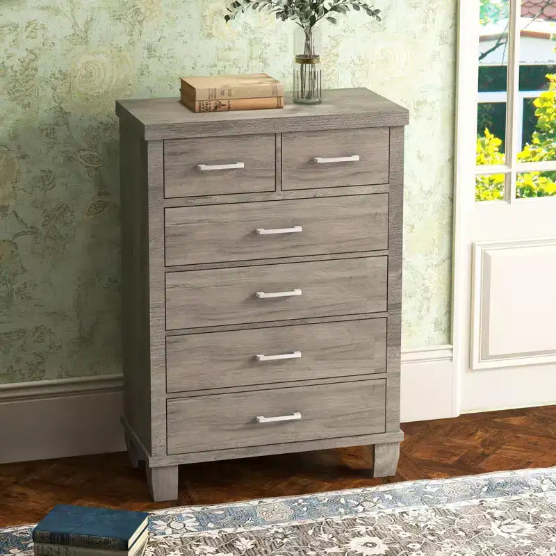 45" Tall 6 Drawer Wooden Dresser Chest - Grey