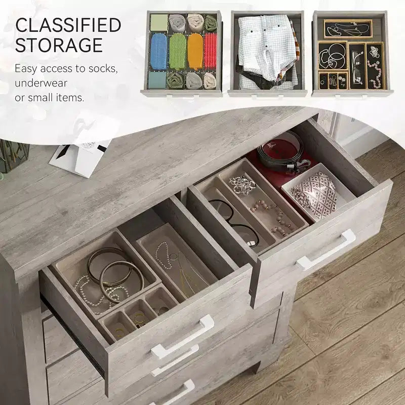 45" Tall 6 Drawer Wooden Dresser Chest - Grey
