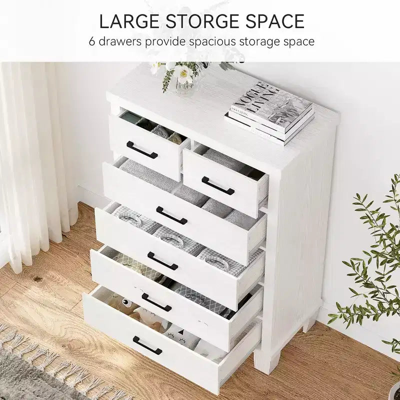 45" Tall 6 Drawer Wooden Dresser Chest - Grey