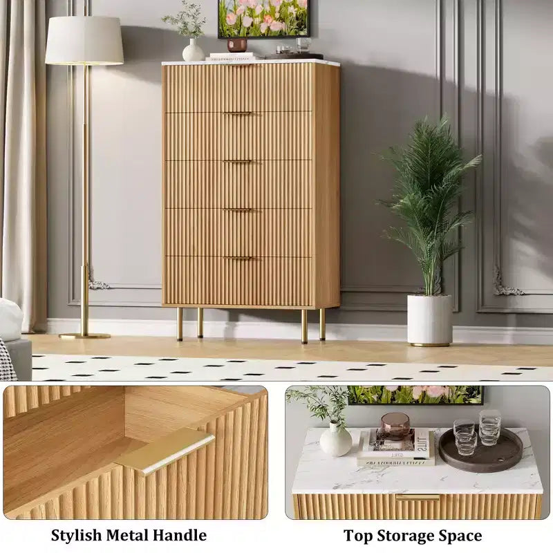 5 Drawer Wide Dresser Chest - Bedroom, Closet, Hallway