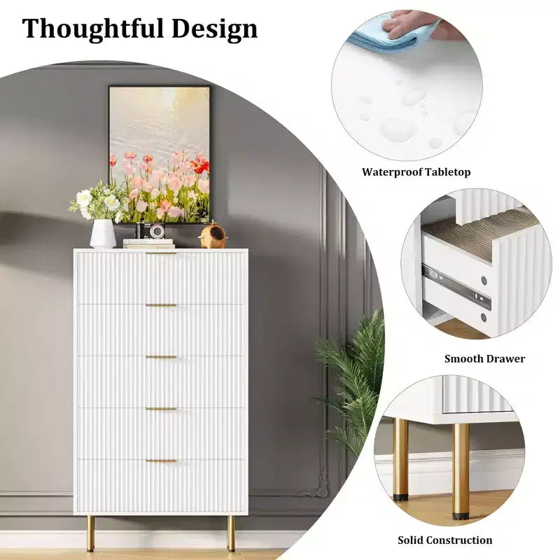 5 Drawer Wide Dresser Chest - Bedroom, Closet, Hallway