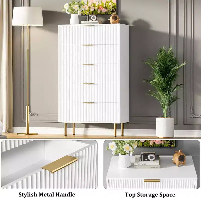 5 Drawer Wide Dresser Chest - Bedroom, Closet, Hallway