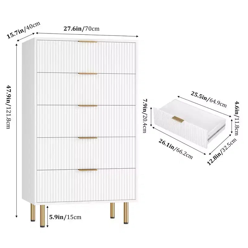 5 Drawer Wide Dresser Chest - Bedroom, Closet, Hallway
