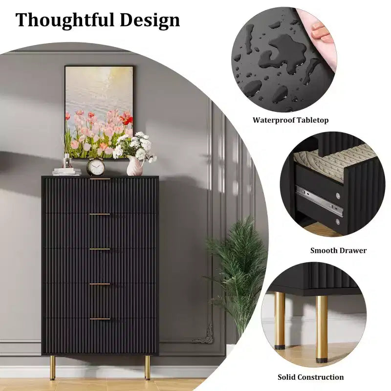 5 Drawer Wide Dresser Chest - Bedroom, Closet, Hallway