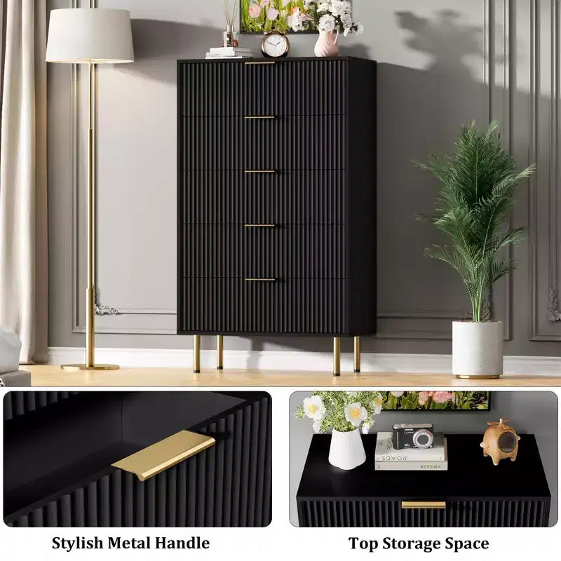 5 Drawer Wide Dresser Chest - Bedroom, Closet, Hallway
