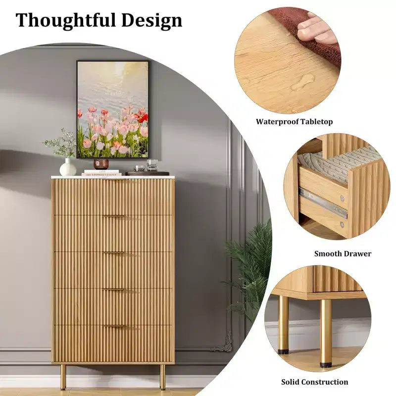 5 Drawer Wide Dresser Chest - Bedroom, Closet, Hallway