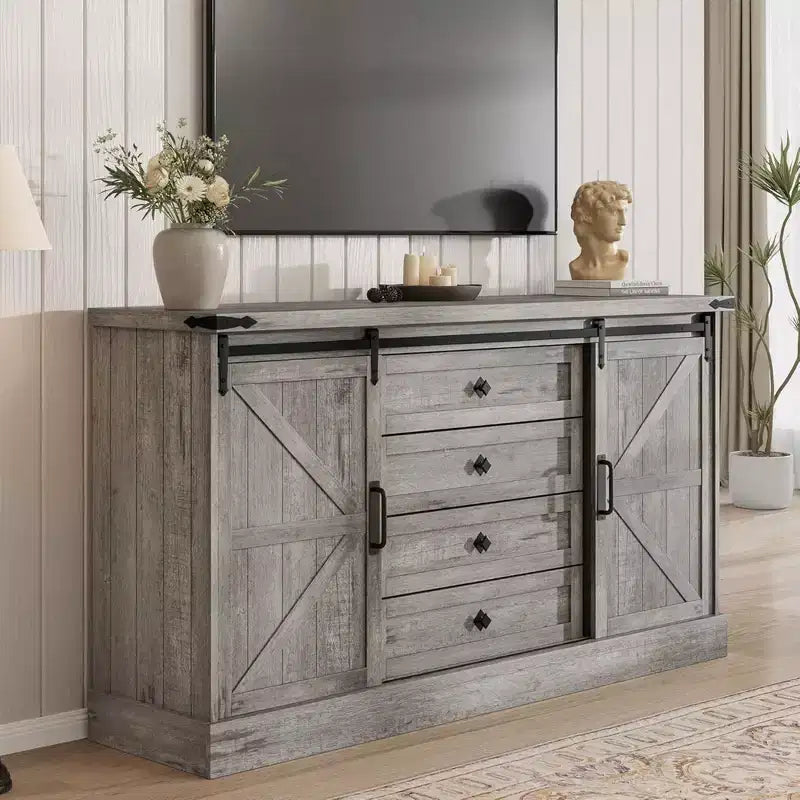 59" Farmhouse 4 Drawer Dresser with Sliding Barn Doors