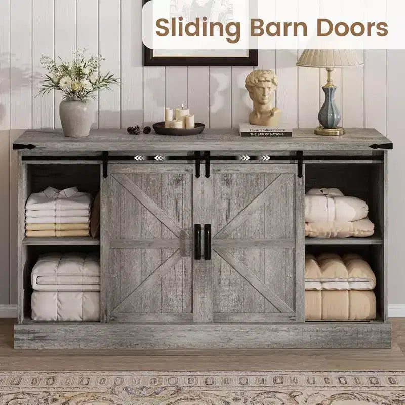59" Farmhouse 4 Drawer Dresser with Sliding Barn Doors