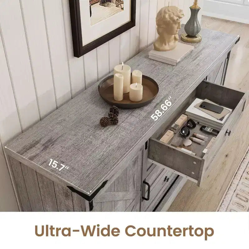 59" Farmhouse 4 Drawer Dresser with Sliding Barn Doors