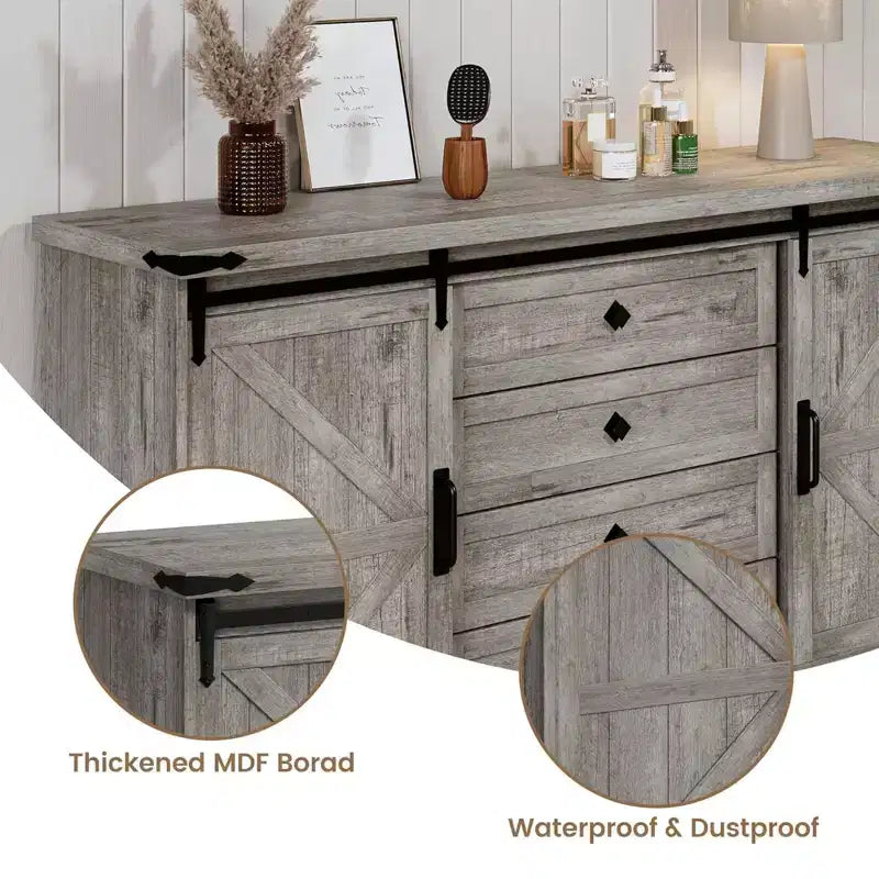 59" Farmhouse 4 Drawer Dresser with Sliding Barn Doors