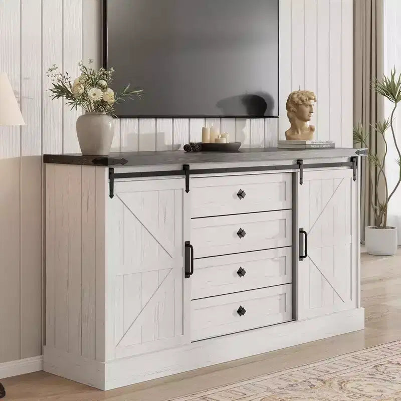 59" Farmhouse 4 Drawer Dresser with Sliding Barn Doors