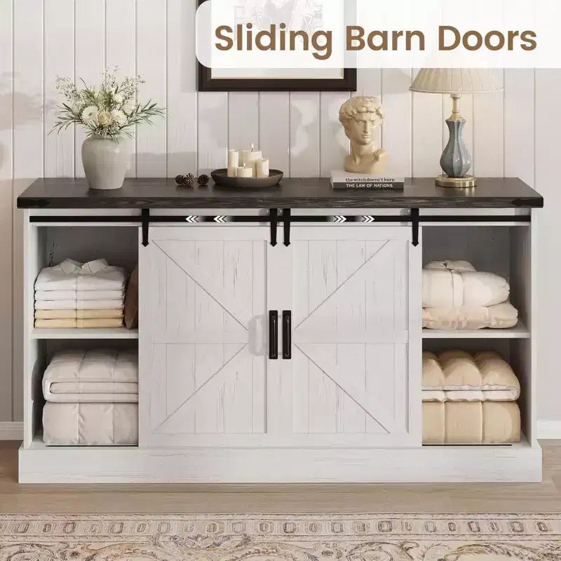 59" Farmhouse 4 Drawer Dresser with Sliding Barn Doors