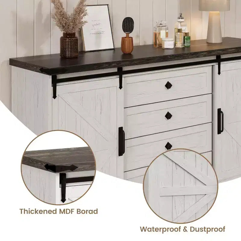 59" Farmhouse 4 Drawer Dresser with Sliding Barn Doors